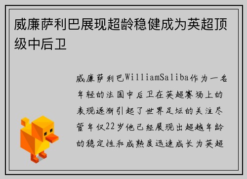 威廉萨利巴展现超龄稳健成为英超顶级中后卫